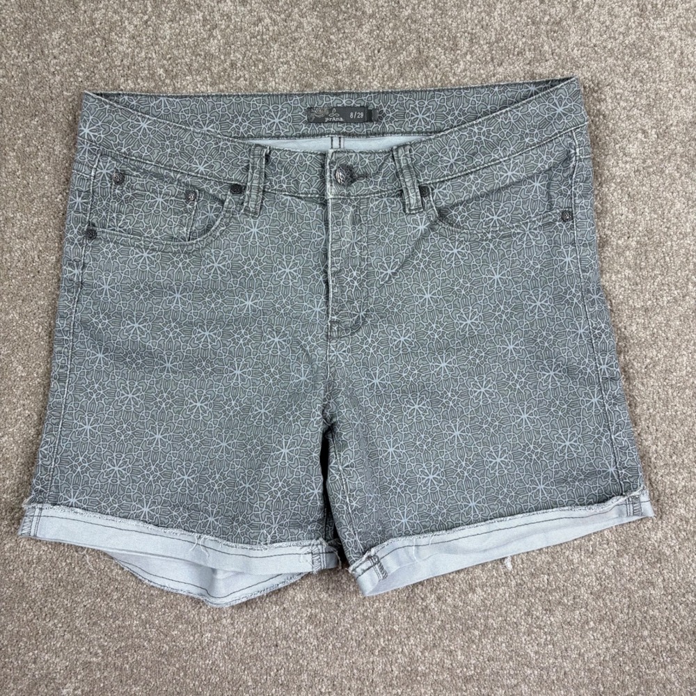 Prana Organic Kara Shorts Grey White Geometric Mandala Size 8/29 6 Inseam